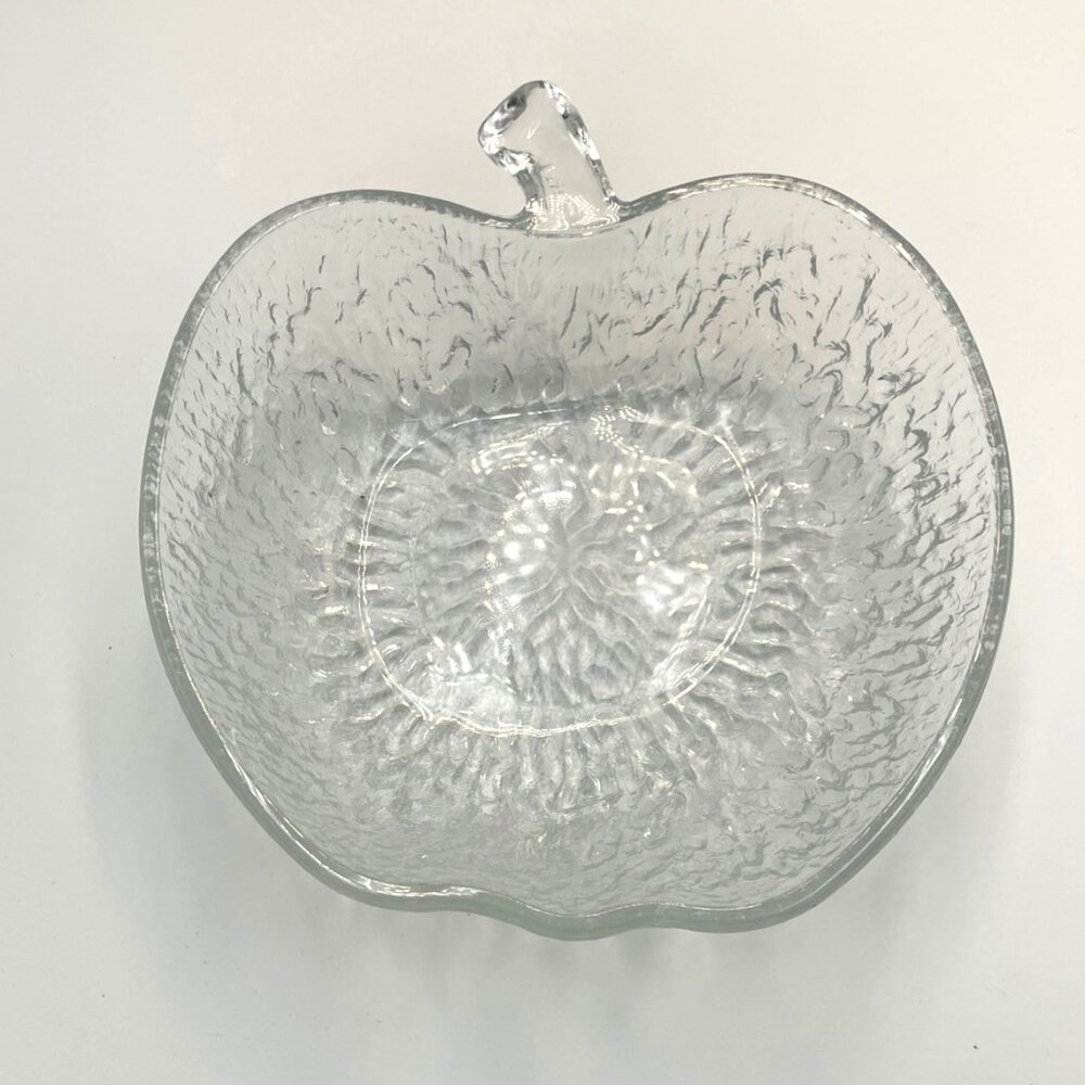 Vintage Apple Shaped Glass‎ Bowl Dish Salad Fruit Dessert Textured Italy ~ 9" D